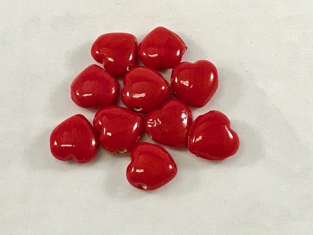 Red Glass Heart Beads